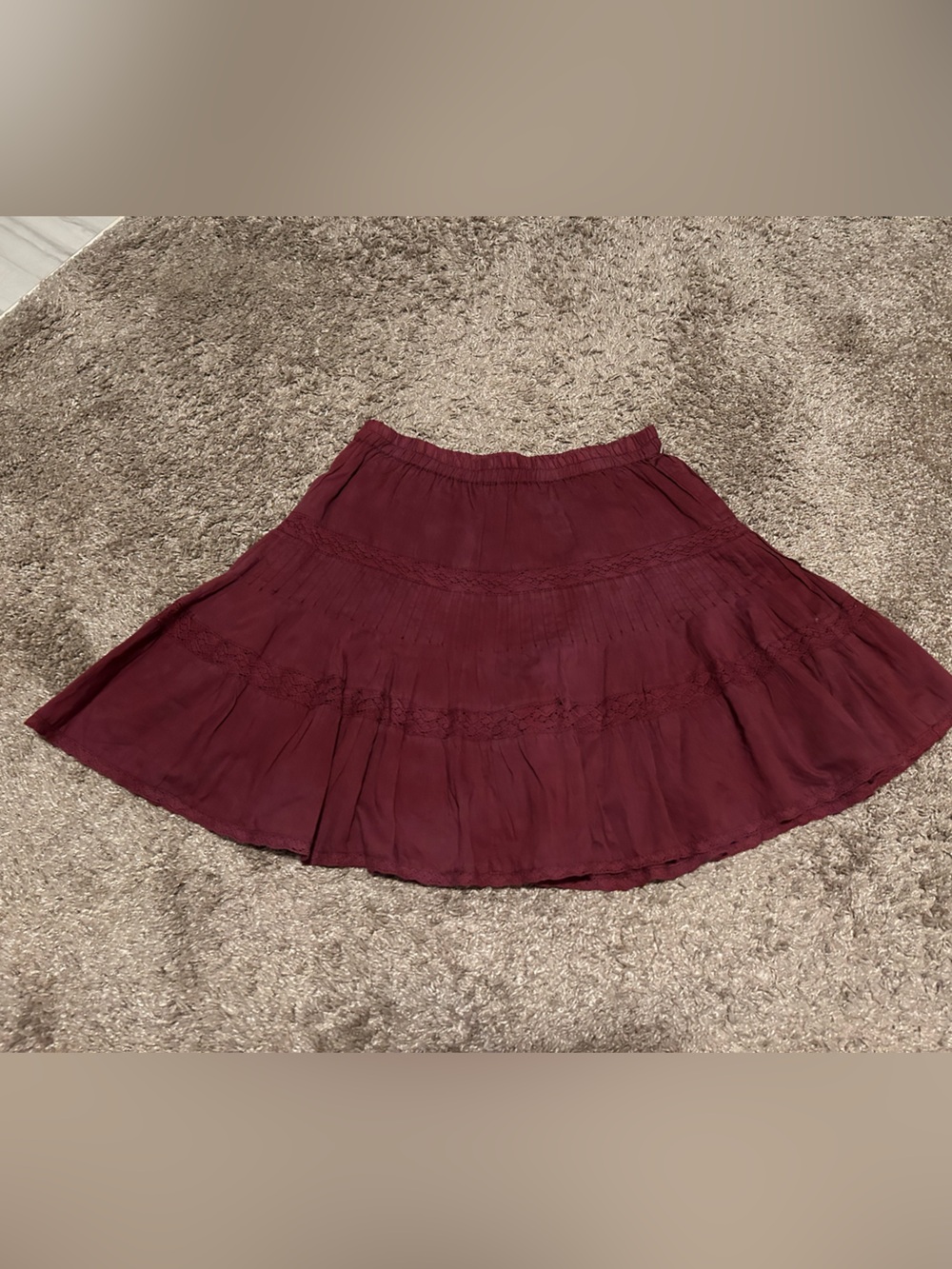 Women’s Burgundy Tiered Circle Skirt with Elastic Waist